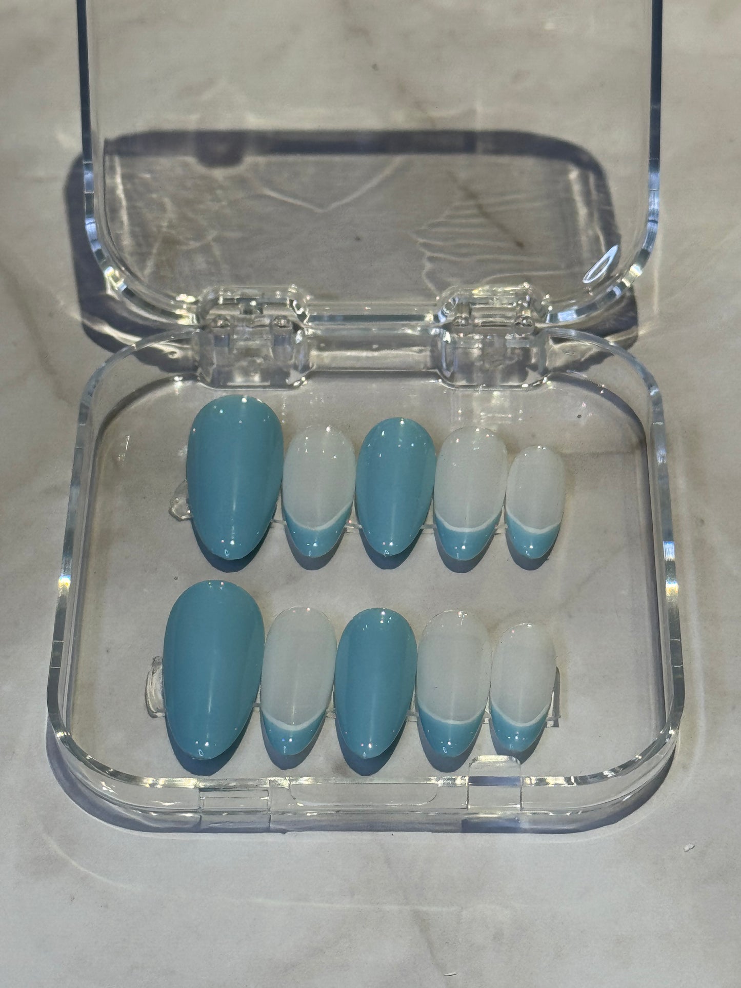 ocean blue press on nails with french blue tip